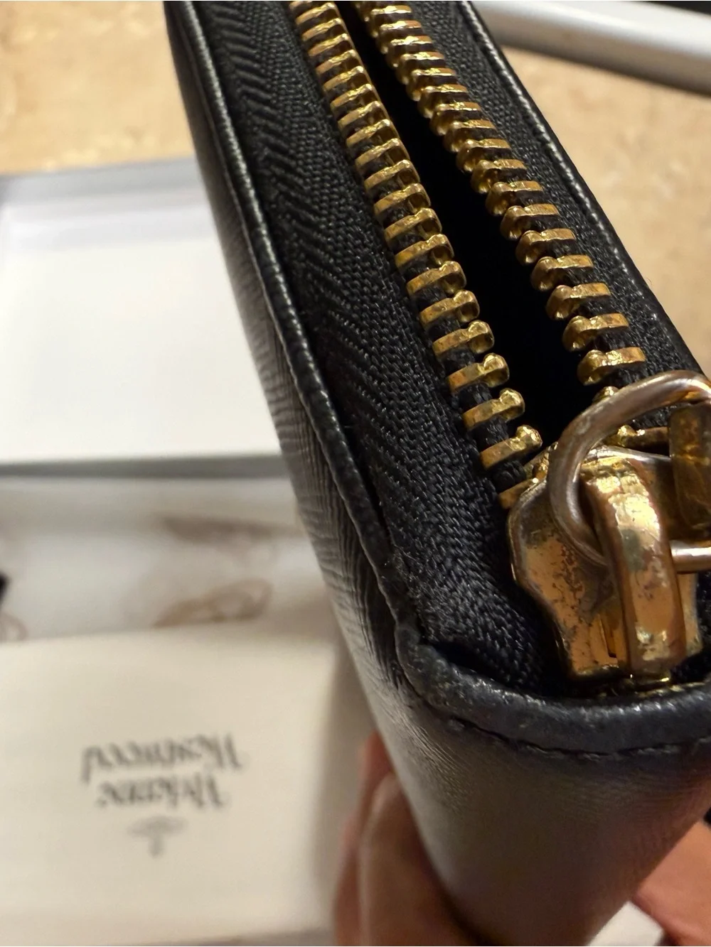 Vivienne Westwood Black Saffiano Zip Around Wallet with Gold Orb